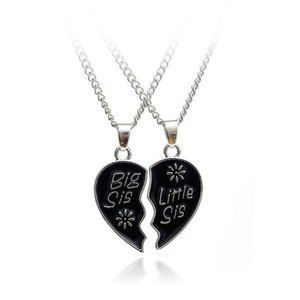 Pendant Gift Black Silver Big/Little Sis Charm Chain Necklace 10"in.